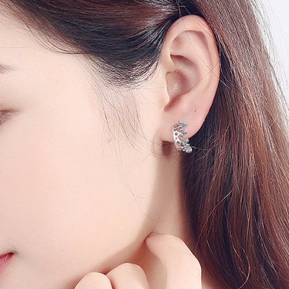 *NEW Sterling Silver Diamond Crown Hoop Earrings - Picture 2 of 6